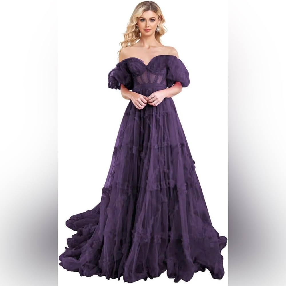 Beautiful off the shoulder A-line ball gown prom dress